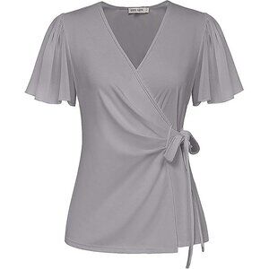 2025 Womens Summer Tops Dressy Business Casual Chiffon Short Sleeve